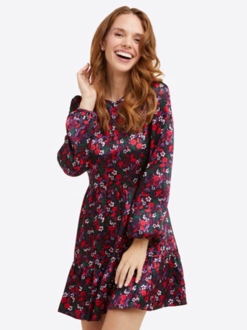 Draper James NWT Long Sleeve Shift Dress Scarlet Floral Large